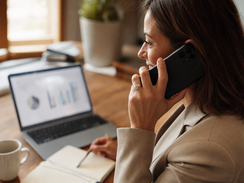 An agent taking a routed call at her desk